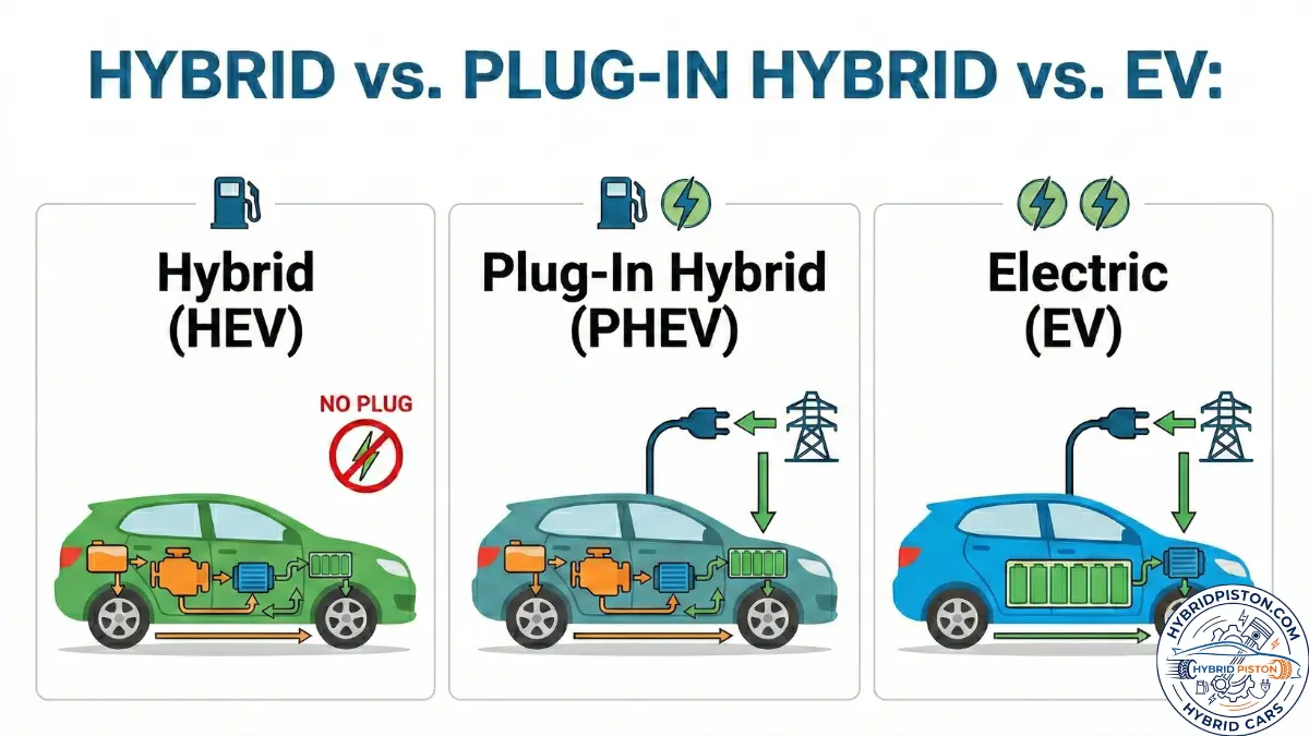 comparing how hybrid, plug‑in hybrid and electric powertrains work